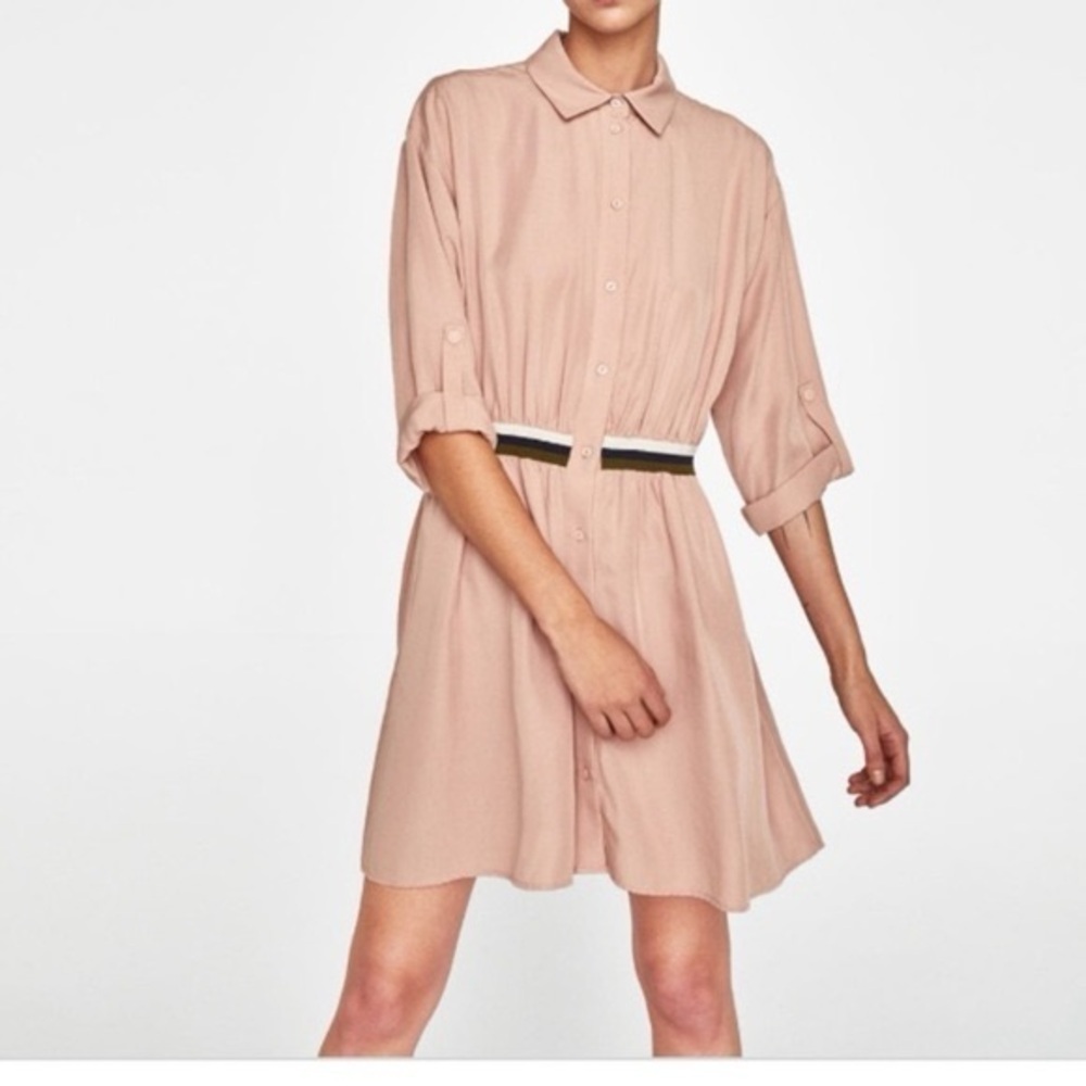 Zara Tencel Colorblock Belt Detail Shirt Dress
